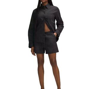 Lululemon Women's Size Medium Black Cotton Poplin High-Rise Drawstring Shorts 4"
